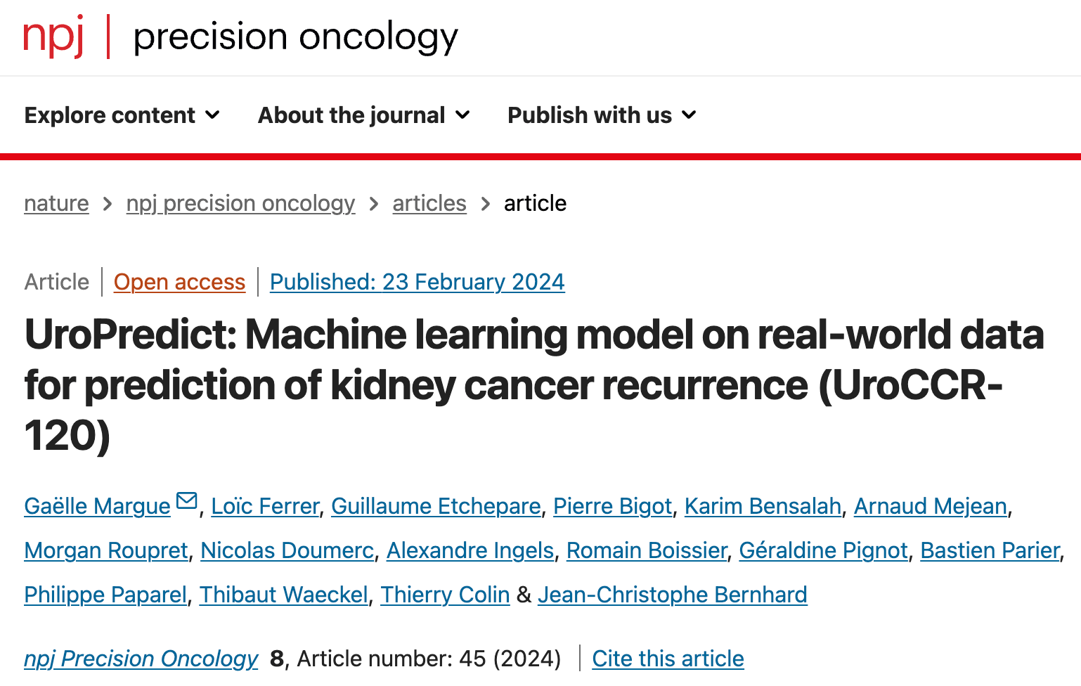 Article Spotlight: Machine learning-powered prediction of kidney cancer recurrence